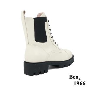 Ben&1966 高級頭層牛皮質感流行短靴-米白(227072)