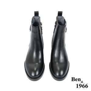 Ben&1966高級頭層牛皮歐美簡約短靴-黑(227091)