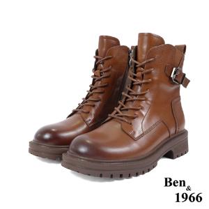 Ben&1966高級打蠟牛皮復古仿舊短靴-咖啡