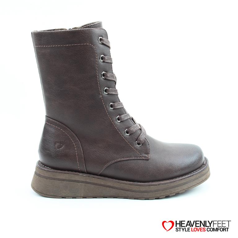 HEAVENLYFEET｜英國舒適休閒女鞋 繫帶8孔中筒靴-Martina4(可可色)