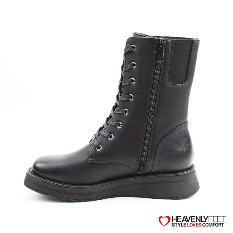 HEAVENLYFEET|英國舒適休閒女鞋 繫帶8孔中筒靴-Martina4(黑色)