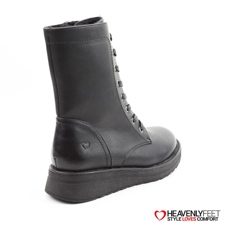 HEAVENLYFEET|英國舒適休閒女鞋 繫帶8孔中筒靴-Martina4(黑色)