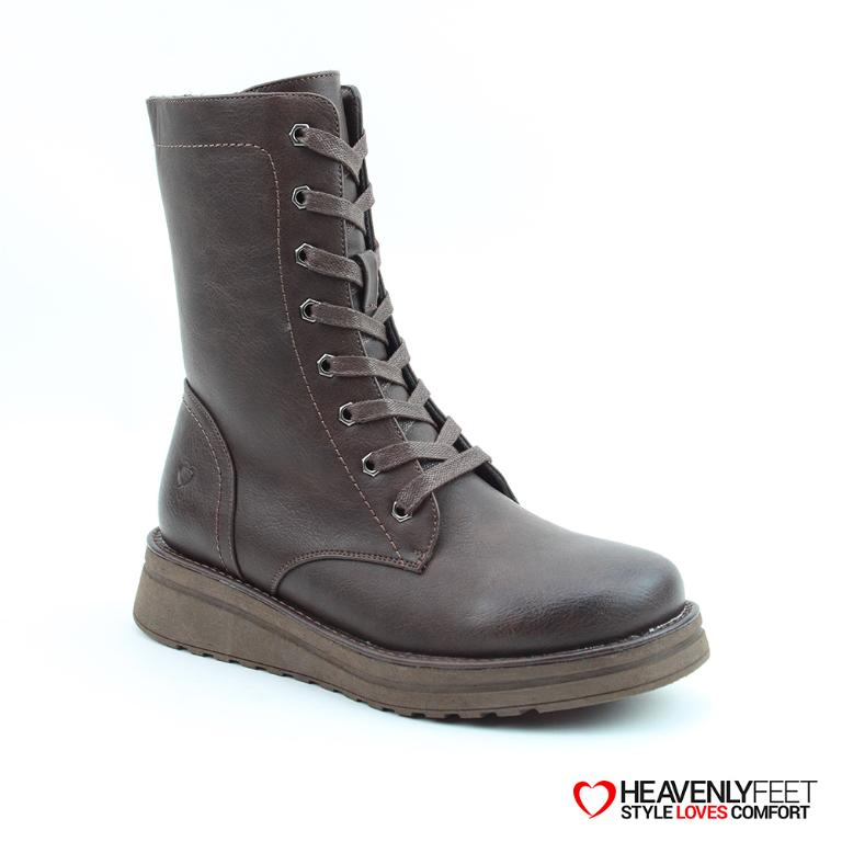 HEAVENLYFEET｜英國舒適休閒女鞋 繫帶8孔中筒靴-Martina4(可可色)