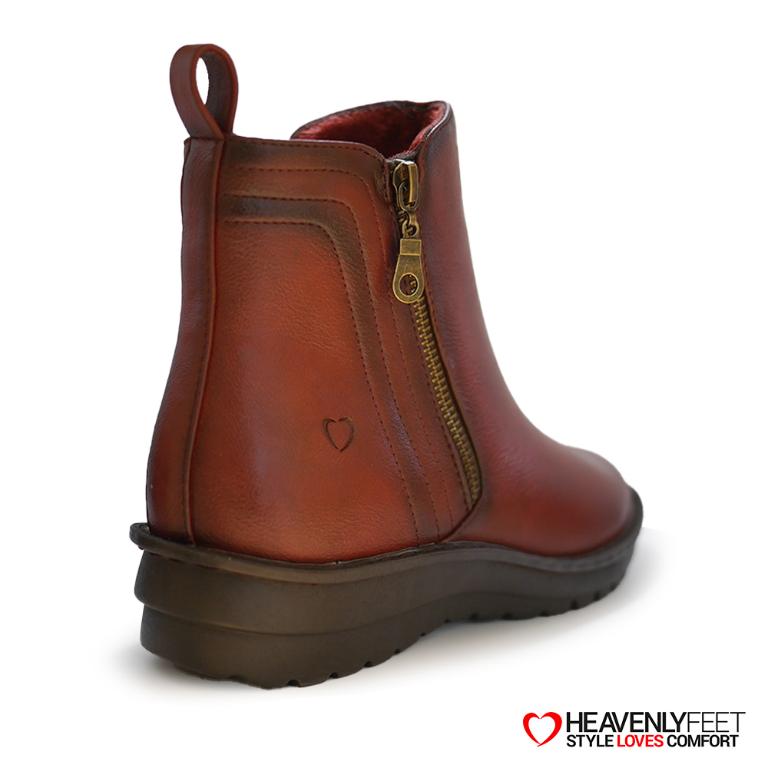 HEAVENLYFEET｜英國舒適休閒女鞋 金屬拉片短靴-Patti(酒紅色)