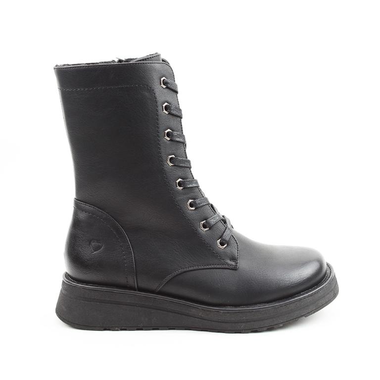 HEAVENLYFEET|英國舒適休閒女鞋 繫帶8孔中筒靴-Martina4(黑色)