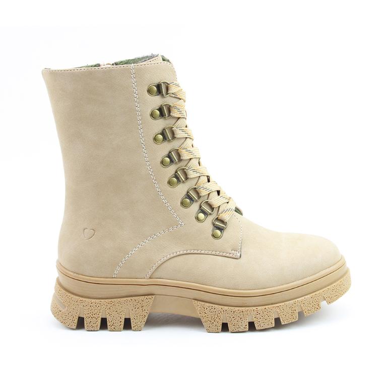 HEAVENLYFEET｜英國舒適休閒女鞋 繫帶8孔厚底中筒靴-Driscoll(淺米)