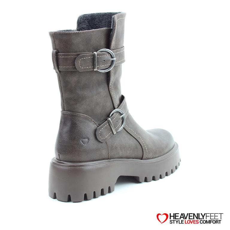 HEAVENLYFEET｜英國舒適休閒女鞋 個性雙扣中筒靴-Tatianna(石灰咖)