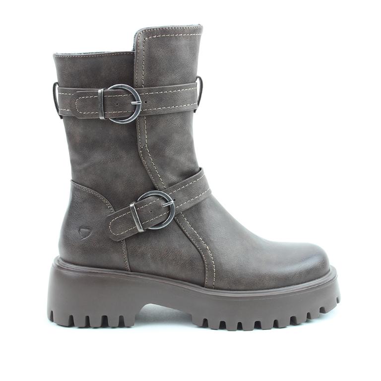 HEAVENLYFEET｜英國舒適休閒女鞋 個性雙扣中筒靴-Tatianna(石灰咖)