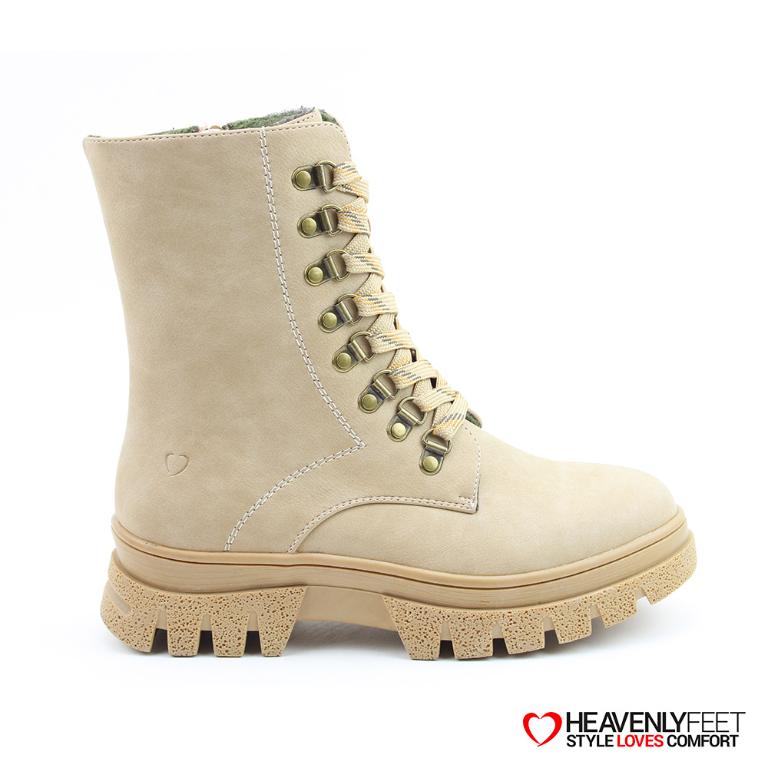 HEAVENLYFEET｜英國舒適休閒女鞋 繫帶8孔厚底中筒靴-Driscoll(淺米)