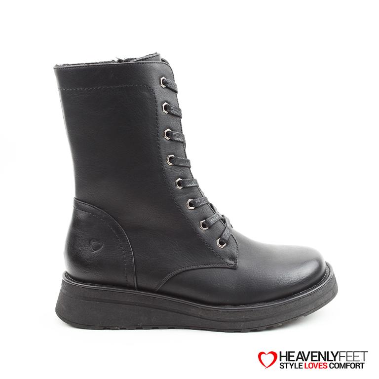 HEAVENLYFEET|英國舒適休閒女鞋 繫帶8孔中筒靴-Martina4(黑色)