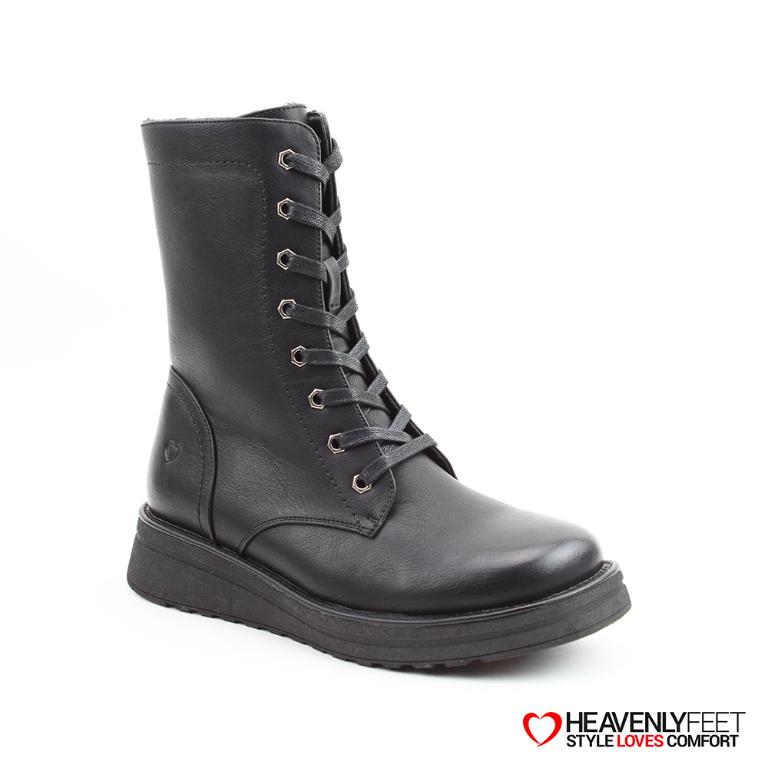 HEAVENLYFEET|英國舒適休閒女鞋 繫帶8孔中筒靴-Martina4(黑色)