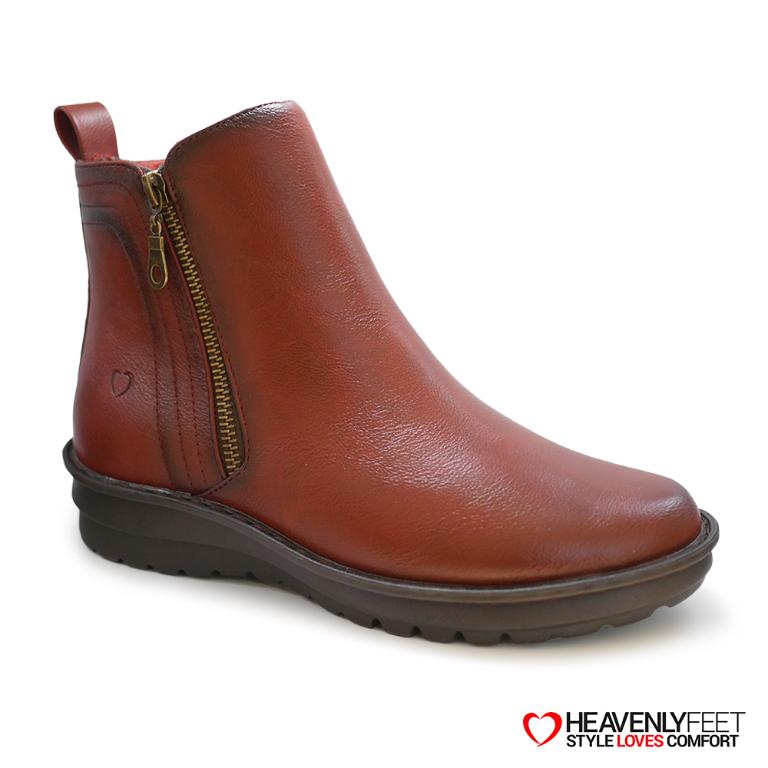 HEAVENLYFEET｜英國舒適休閒女鞋 金屬拉片短靴-Patti(酒紅色)