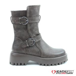 HEAVENLYFEET｜英國舒適休閒女鞋 個性雙扣中筒靴-Tatianna(石灰咖)
