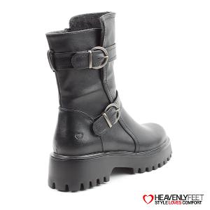 HEAVENLYFEET｜英國舒適休閒女鞋 個性雙扣中筒靴-Tatianna(黑色)