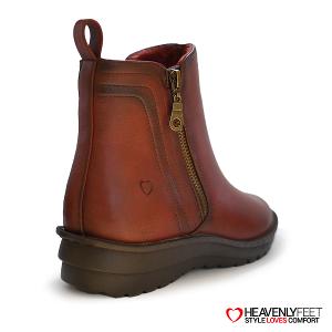 HEAVENLYFEET｜英國舒適休閒女鞋 金屬拉片短靴-Patti(酒紅色)