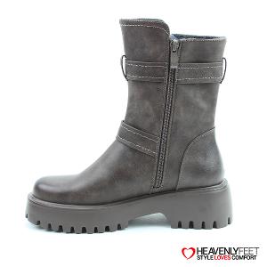 HEAVENLYFEET｜英國舒適休閒女鞋 個性雙扣中筒靴-Tatianna(石灰咖)
