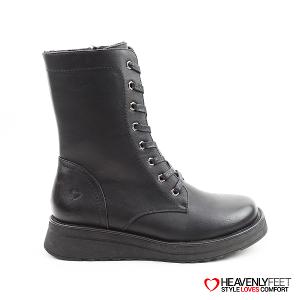 HEAVENLYFEET|英國舒適休閒女鞋 繫帶8孔中筒靴-Martina4(黑色)