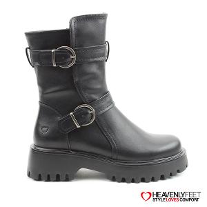 HEAVENLYFEET｜英國舒適休閒女鞋 個性雙扣中筒靴-Tatianna(黑色)