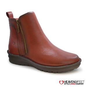 HEAVENLYFEET｜英國舒適休閒女鞋 金屬拉片短靴-Patti(酒紅色)