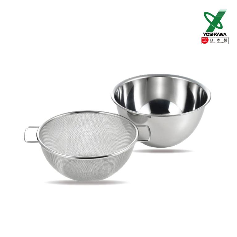 【YOSHIKAWA吉川】日本不鏽鋼調理盆洗米/瀝水籃兩件組 SJ1992 日本製