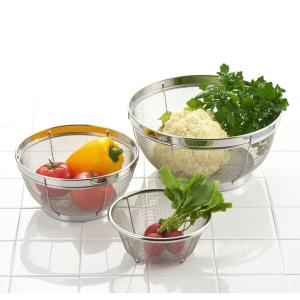 【YOSHIKAWA吉川】日本18-8不鏽鋼MIZ.KEAD料理濾水藍組1組3入(15/19/25cm) SJ3467 日本製