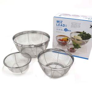 【YOSHIKAWA吉川】日本18-8不鏽鋼MIZ.KEAD料理濾水藍組1組3入(15/19/25cm) SJ3467 日本製