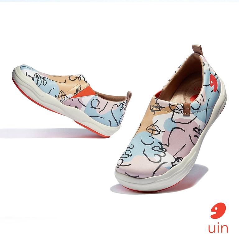 uin│西班牙原創設計 女鞋 帆布鞋 懶人鞋 五官線條彩繪休閒鞋W1700410