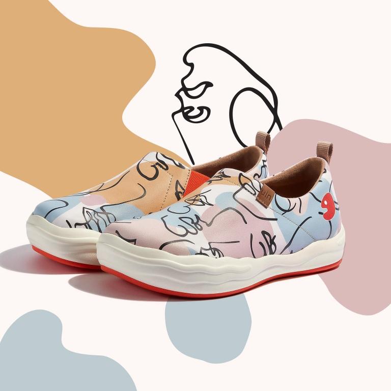 uin│西班牙原創設計 女鞋 帆布鞋 懶人鞋 五官線條彩繪休閒鞋W1700410