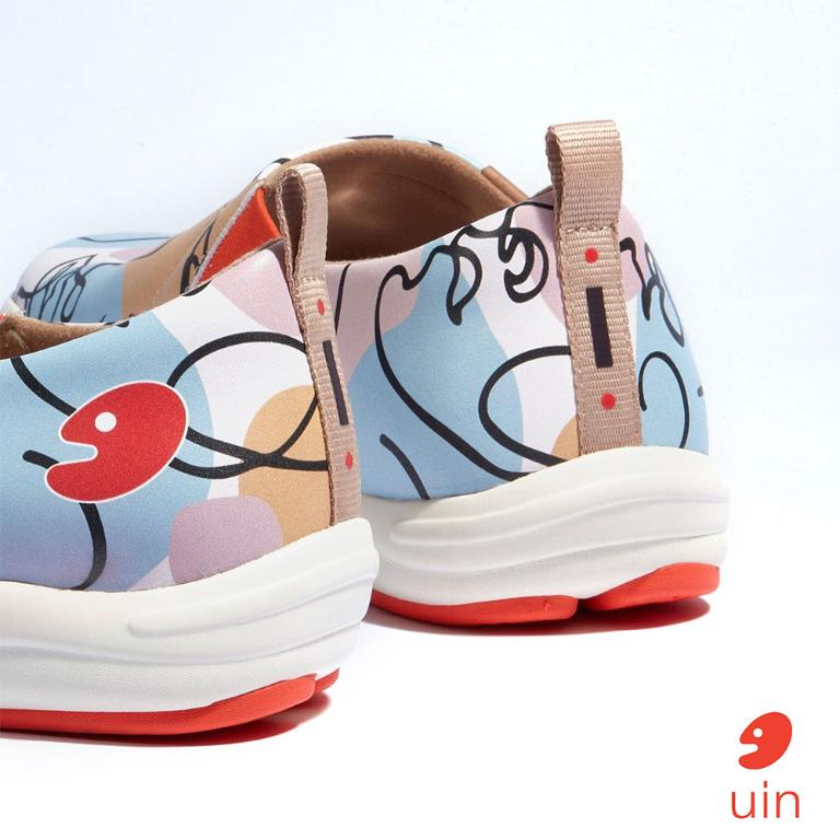 uin│西班牙原創設計 女鞋 帆布鞋 懶人鞋 五官線條彩繪休閒鞋W1700410