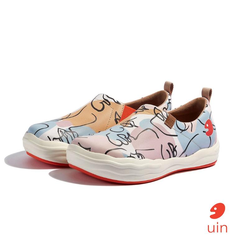 uin│西班牙原創設計 女鞋 帆布鞋 懶人鞋 五官線條彩繪休閒鞋W1700410