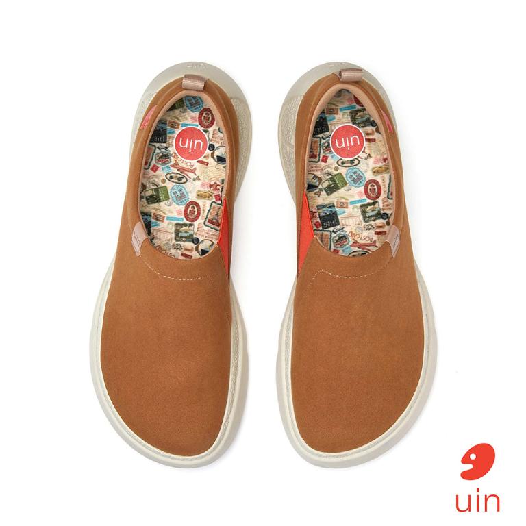 uin│西班牙原創設計 男鞋 帆布鞋 懶人鞋 果糖棕素色休閒鞋M1710597