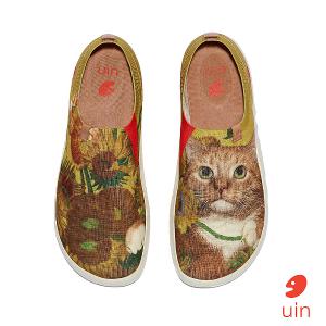 uin│西班牙原創設計 女鞋 帆布鞋 懶人鞋 向日葵與貓3彩繪休閒鞋W1710933