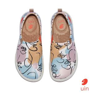 uin│西班牙原創設計 女鞋 帆布鞋 懶人鞋 五官線條彩繪休閒鞋W1700410