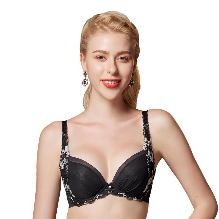 【思薇爾】木槿花神系列B-E罩蕾絲刺繡集中包覆女內衣(黑色)