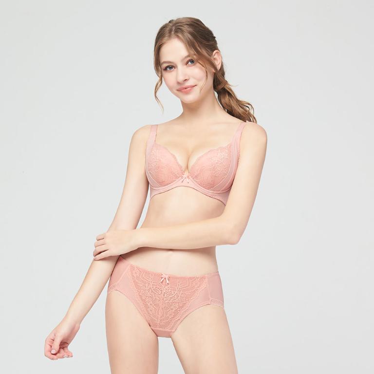 【思薇爾】柔塑曲線系列E-G罩調整型蕾絲集中包覆塑身女內衣(澄粉色)