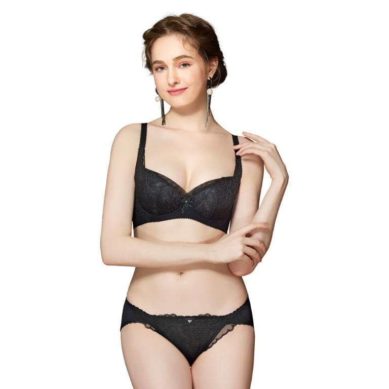 【思薇爾】迷蝶香系列C-G罩背心型蕾絲刺繡包覆女內衣(黑色)