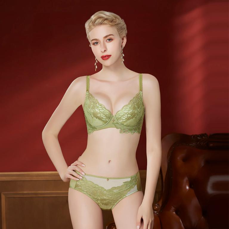 【思薇爾】金戀花羽系列C-F罩軟鋼圈蕾絲集中包覆女內衣(蒲柳綠)