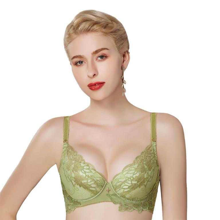 【思薇爾】金戀花羽系列C-F罩軟鋼圈蕾絲集中包覆女內衣(蒲柳綠)