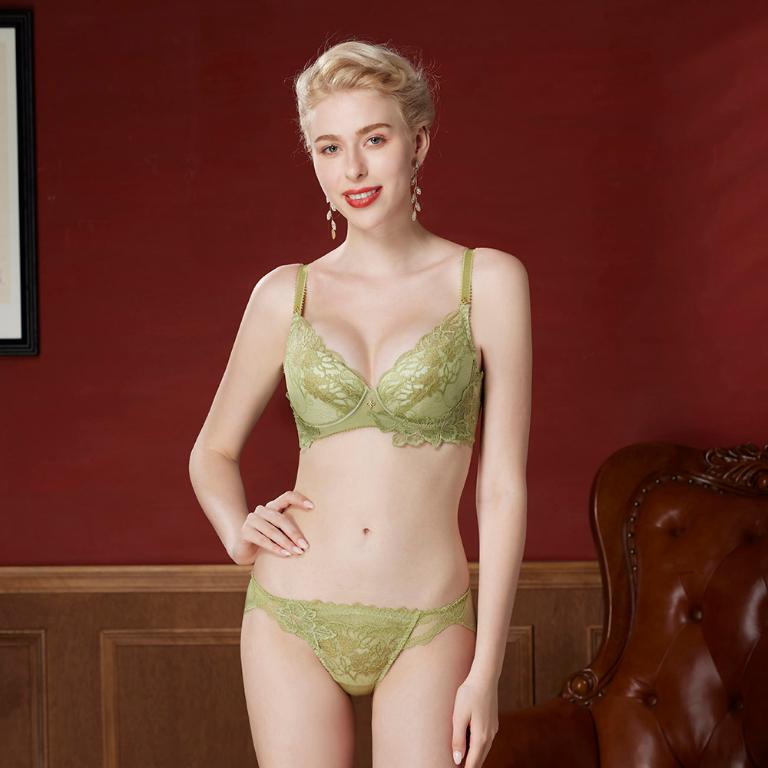 【思薇爾】金戀花羽系列C-F罩軟鋼圈蕾絲集中包覆女內衣(蒲柳綠)
