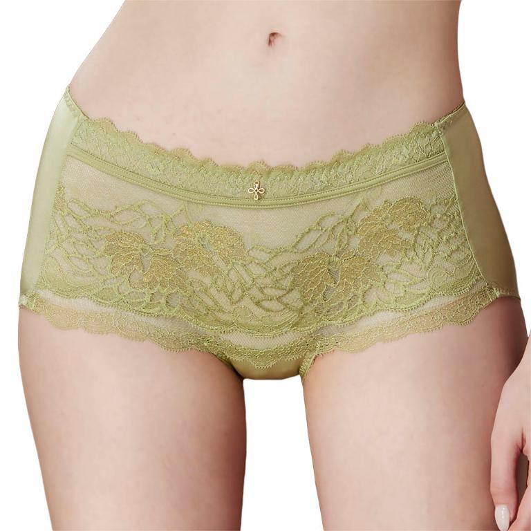 【思薇爾】金戀花羽系列M-XL蕾絲中低腰平口女內褲(蒲柳綠)