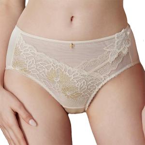 【思薇爾】金戀花羽系列M-XXL蕾絲中腰三角女內褲(玄米色)