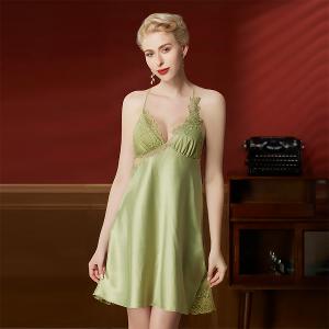 【思薇爾】金戀花羽系列連身蕾絲性感睡衣(蒲柳綠)