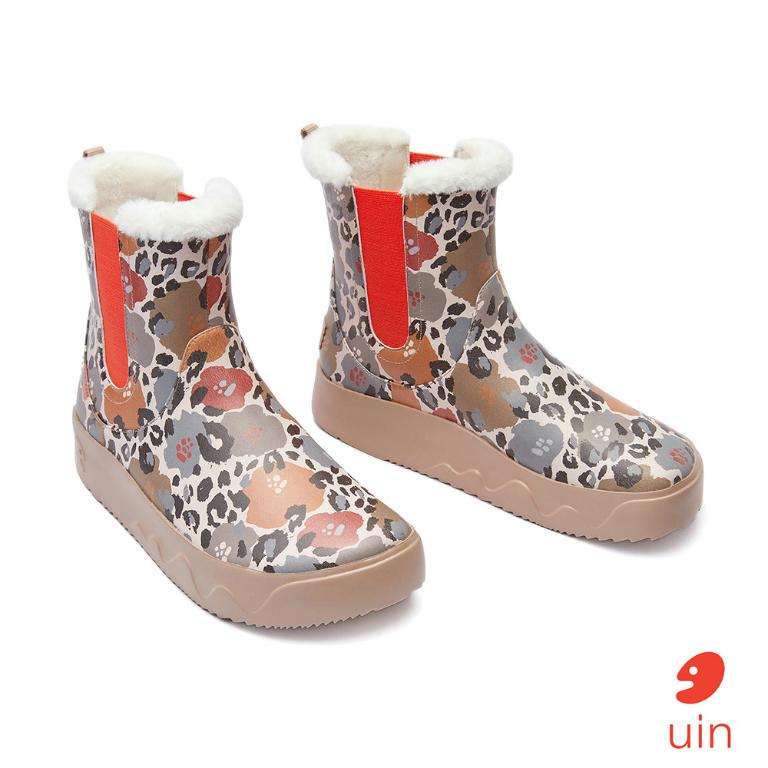 uin│西班牙原創設計 女鞋 短靴 花間豹紋彩繪休閒鞋W1790978