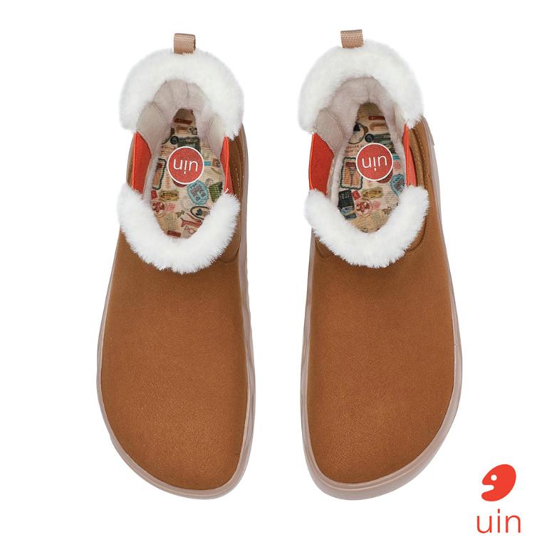 uin│西班牙原創設計 女鞋 短靴 果糖棕素色休閒鞋W1790976