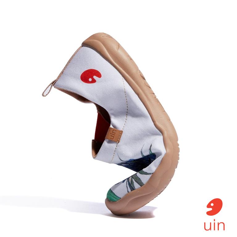 uin│西班牙原創設計 女鞋 帆布鞋 懶人鞋 鳶尾花與貓彩繪休閒鞋W1010925