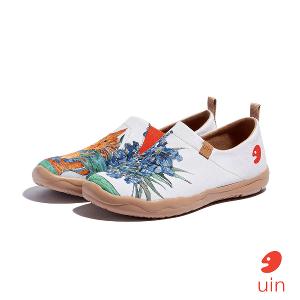 uin│西班牙原創設計 女鞋 帆布鞋 懶人鞋 鳶尾花與貓彩繪休閒鞋W1010925