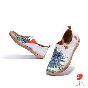 uin│西班牙原創設計 女鞋 帆布鞋 懶人鞋 鳶尾花與貓彩繪休閒鞋W1010925