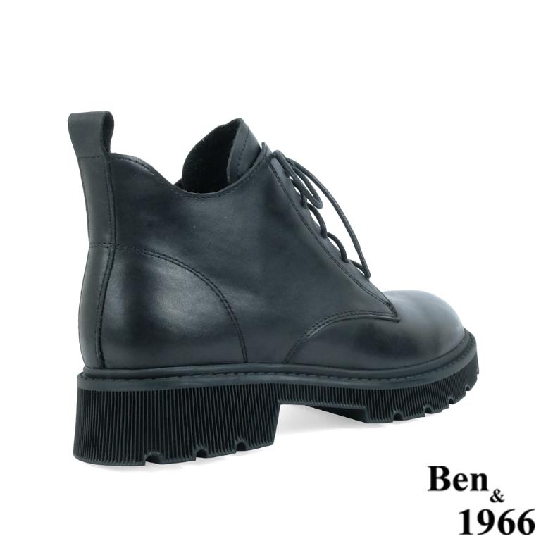 Ben&1966高級頭層牛皮中性綁帶踝靴-黑(237021)