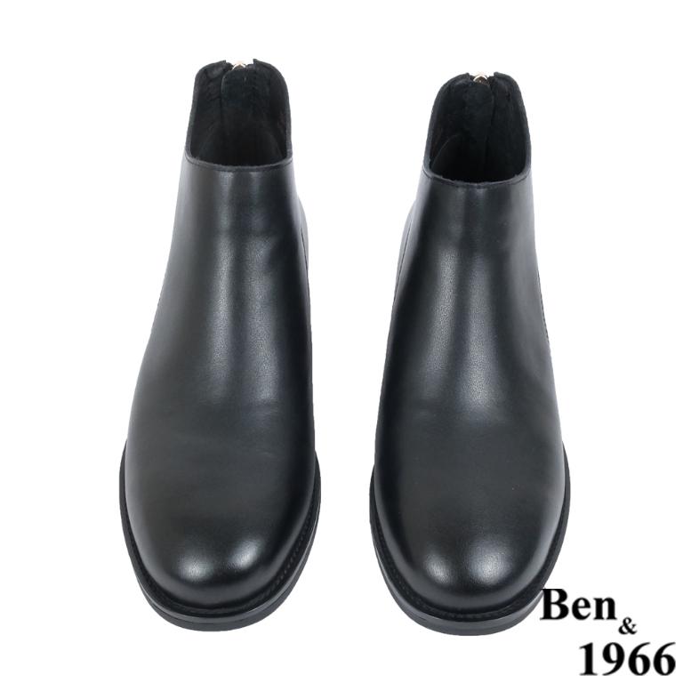 Ben&1966高級頭層牛皮簡約百搭踝靴-黑(237071)
