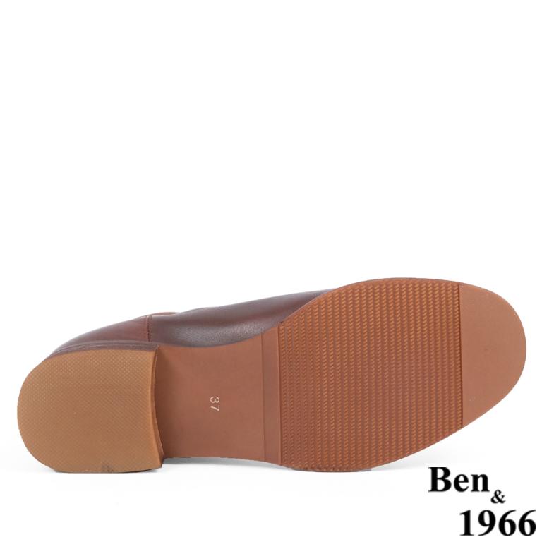Ben&1966高級頭層牛皮復古素面踝靴-紅棕(237012)